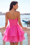 Vestito di cocktail a linee rosa A con perline