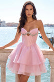 Vestito di cocktail a linee rosa A con perline