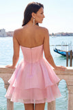 Vestito di cocktail a linee rosa A con perline