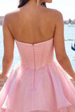 Vestito di cocktail a linee rosa A con perline