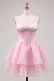 Vestito di cocktail a linee rosa A con perline
