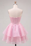 Vestito di cocktail a linee rosa A con perline