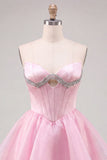 Vestito di cocktail a linee rosa A con perline