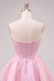 Vestito di cocktail a linee rosa A con perline