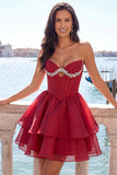Vestito di cocktail a linee rosa A con perline