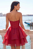 Vestito di cocktail a linee rosa A con perline