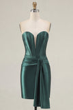 Corsetto Verde Scuro Sweetheart Bodycon Abito di cocktail con Fascia