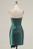 Corsetto Verde Scuro Sweetheart Bodycon Abito di cocktail con Fascia