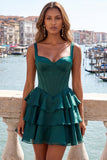 Corsetto a livelli verde scuro a linea spalline spesse abito di ritorno a casa con pizzo sulla schiena