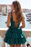Corsetto a livelli verde scuro a linea spalline spesse abito di ritorno a casa con pizzo sulla schiena