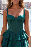 Corsetto a livelli verde scuro a linea spalline spesse abito di ritorno a casa con pizzo sulla schiena