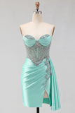 Sweetheart Mint Green Corset Arricciato, Pizzo Retro con Sella, Vestito di Homecoming con Fascia