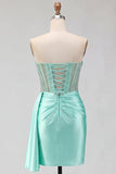 Sweetheart Mint Green Corset Arricciato, Pizzo Retro con Sella, Vestito di Homecoming con Fascia