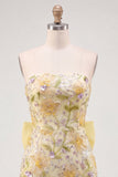 Abito di cocktail con paillettes bodysense spalline gialli con fiocco