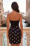 Abito di cocktail con corsetto bodycon in bianco e nero con fiocco