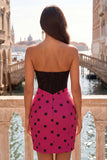 Abito di cocktail con corsetto bodycon in bianco e nero con fiocco