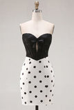 Abito di cocktail con corsetto bodycon in bianco e nero con fiocco