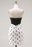 Abito di cocktail con corsetto bodycon in bianco e nero con fiocco
