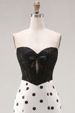 Abito di cocktail con corsetto bodycon in bianco e nero con fiocco