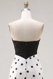 Abito di cocktail con corsetto bodycon in bianco e nero con fiocco