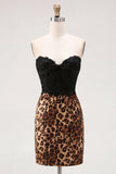 Abito corto di fine anno Bodycon Black and Leopard Sweetheart