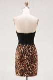 Abito corto di fine anno Bodycon Black and Leopard Sweetheart