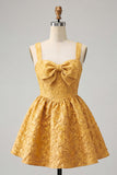 Abito del cerimonia del a casa con fiocco in Jacquard giallo A-Line Yellow Floral Lace Up