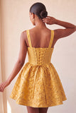 Abito del cerimonia del a casa con fiocco in Jacquard giallo A-Line Yellow Floral Lace Up