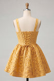 Abito del cerimonia del a casa con fiocco in Jacquard giallo A-Line Yellow Floral Lace Up