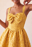 Abito del cerimonia del a casa con fiocco in Jacquard giallo A-Line Yellow Floral Lace Up