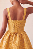 Abito del cerimonia del a casa con fiocco in Jacquard giallo A-Line Yellow Floral Lace Up