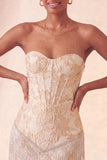 Corsetto Lake Blue Sweetheart Jacquard Lacce Back Abito del Ritorno a Casa con le Frangie