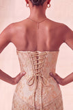 Corsetto Lake Blue Sweetheart Jacquard Lacce Back Abito del Ritorno a Casa con le Frangie
