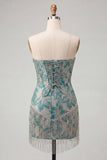 Corsetto Lake Blue Sweetheart Jacquard Lacce Back Abito del Ritorno a Casa con le Frangie
