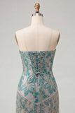 Corsetto Lake Blue Sweetheart Jacquard Lacce Back Abito del Ritorno a Casa con le Frangie