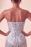Corsetto Lake Blue Sweetheart Jacquard Lacce Back Abito del Ritorno a Casa con le Frangie