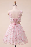 Blush Floreale a Linea A in stile A-Line con pizzo sulla schiena