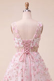 Blush Floreale a Linea A in stile A-Line con pizzo sulla schiena