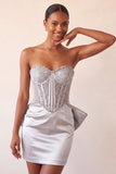Bodycon con in corsetto argento con lacci e fiocco corsetto argento dolce