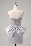 Bodycon con in corsetto argento con lacci e fiocco corsetto argento dolce