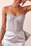 Bodycon con in corsetto argento con lacci e fiocco corsetto argento dolce