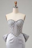 Bodycon con in corsetto argento con lacci e fiocco corsetto argento dolce