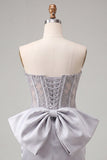 Bodycon con in corsetto argento con lacci e fiocco corsetto argento dolce
