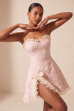 Sweetheart giallo jacquard a linea A con volant e vestito di ritorno a casa con fessura