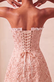 Sweetheart giallo jacquard a linea A con volant e vestito di ritorno a casa con fessura