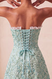 Sweetheart giallo jacquard a linea A con volant e vestito di ritorno a casa con fessura