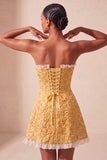 Sweetheart giallo jacquard a linea A con volant e vestito di ritorno a casa con fessura