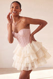 Corsetto A Pink Sweetheart Jacquard con lacci sul retro Abito del cocktail a livelli