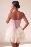 Corsetto A Pink Sweetheart Jacquard con lacci sul retro Abito del cocktail a livelli