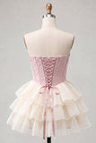 Corsetto A Pink Sweetheart Jacquard con lacci sul retro Abito del cocktail a livelli